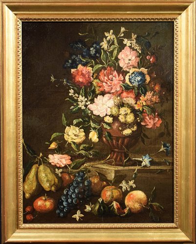 "Still Life with Vase of Flowers and Fruit"